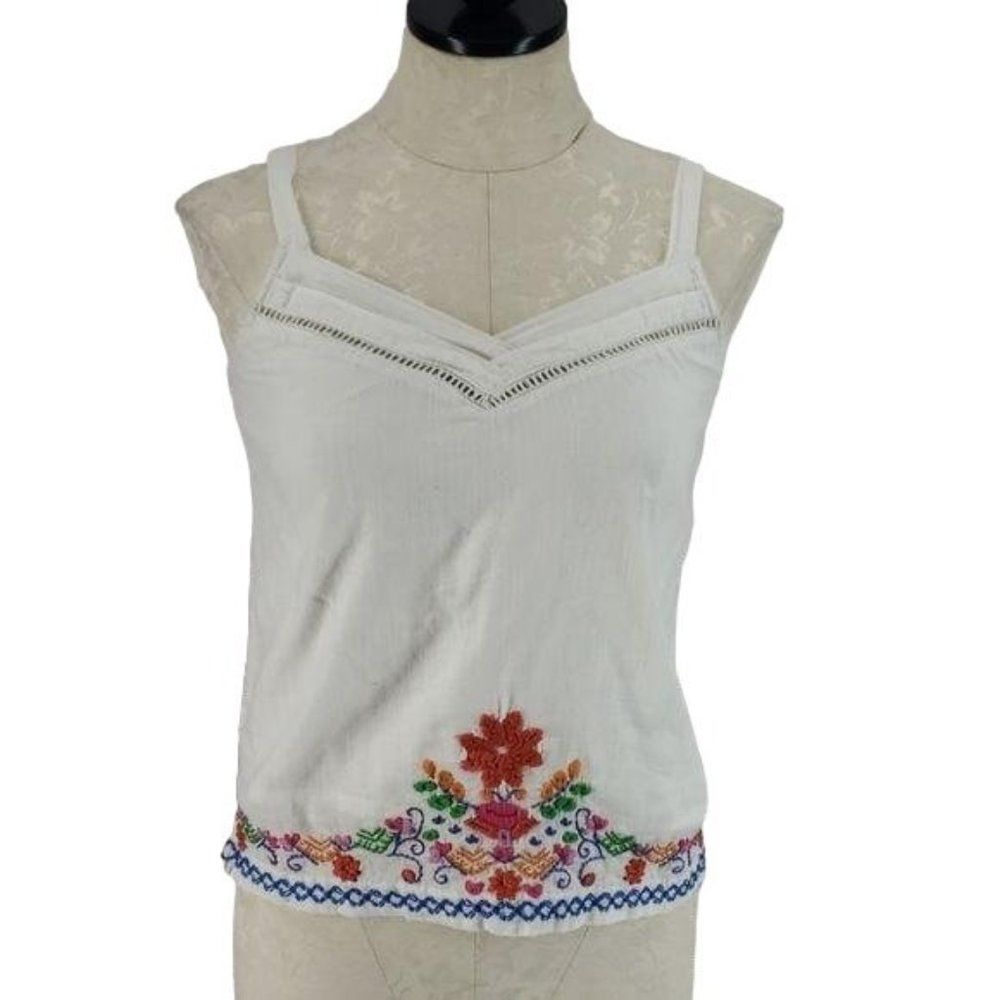 Hang Ten White Summer Embroidery Embroidered Floral Tank Top Cami Small
